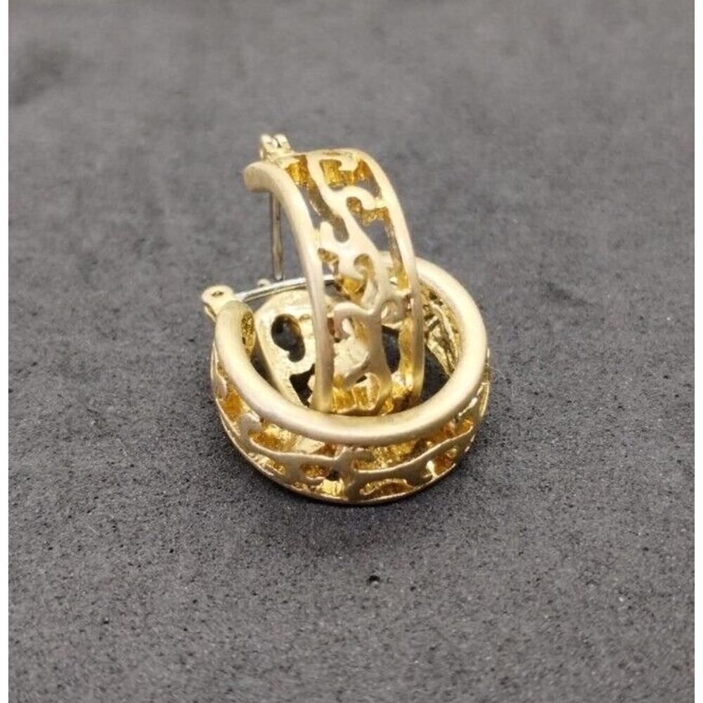 Gold Tone Hinged Hoop Earrings - Pierced